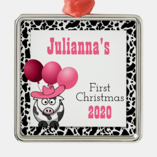 Cowgirl's 1st Christmas with Name Ornament Aus Metall