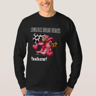 Cowgirls Break Hearts Shirt, Rosa Schwarz und Weiß T-Shirt