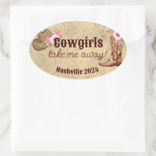 Cowgirls bringen mich weg rustikal pinkfarbenen Bl Ovaler Aufkleber