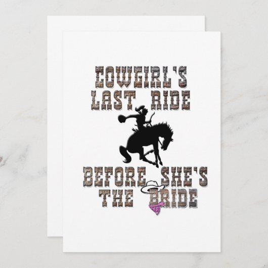 Cowgirl's letzte Reise, bevor sie die Braut ist Einladung (Vorne/Hinten)