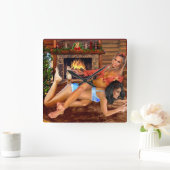 COWGIRLS LOG CABIN PLAY WRESTLING QUADRATISCHE WANDUHR (Zuhause)