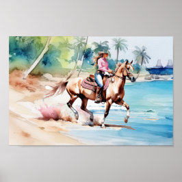 Cowgirl's Reiten auf der tropischen Insel Poster