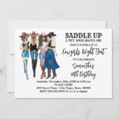 Cowgirls satteln Western Geburtstag auf Einladung (Vorderseite)