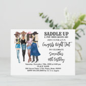 Cowgirls satteln Western Geburtstag auf Einladung (Stehend Vorderseite)