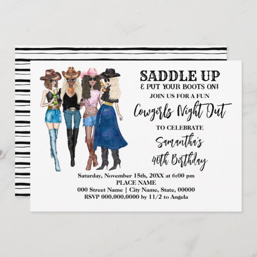 Cowgirls satteln Western Geburtstag auf Einladung (Vorne/Hinten)