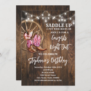 Cowgirls übernachten in Rosa Western Land Geburtst Einladung