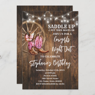 Cowgirls übernachten in Rosa Western Land Geburtst Einladung