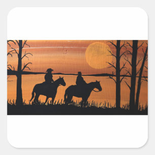 Cowgirls und Pferde Quadratischer Aufkleber