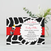 Cowhid Baby Dusche Einladung rot schwarz (Stehend Vorderseite)