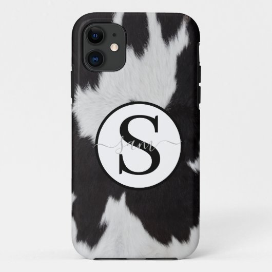 Cowhid Schwarz-weiß Monogramm Case-Mate iPhone Hülle (Rückseite)