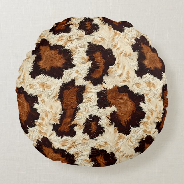 Cowhide Accent Pillow Rundes Kissen (Vorderseite)