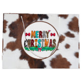 Cowhide Brown White Frohe Weihnachten Große Geschenktüte (Rückseite)