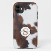 Cowhide Brown White Monogram Case-Mate iPhone C Hülle (Rückseite)
