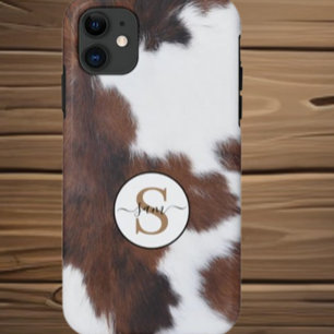 Cowhide Brown White Monogram Case-Mate iPhone C Hülle