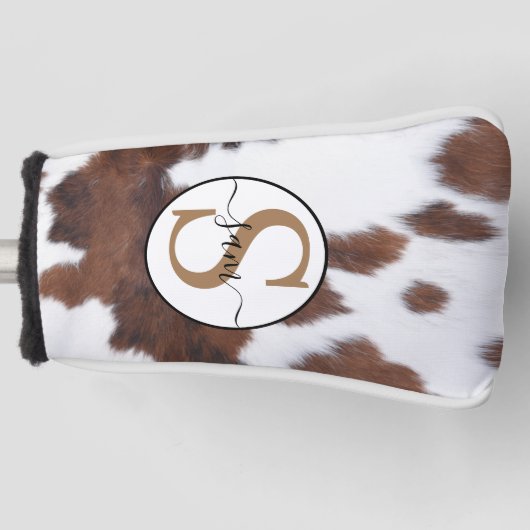 Cowhide Brown White Monogram Golf Headcover (Vorderseite)