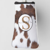 Cowhide Brown White Monogram Golf Headcover (Rotieren 90)
