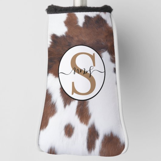 Cowhide Brown White Monogram Golf Headcover (Rotieren 90)