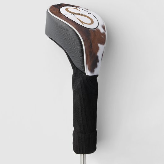 Cowhide Brown White Monogram Golf Headcover (angewinkelt)