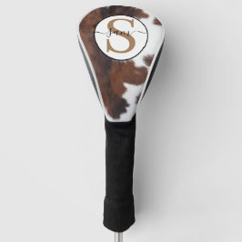 Cowhide Brown White Monogram Golf Headcover