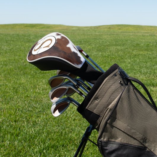 Cowhide Brown White Monogram Golf Headcover (In SItu)