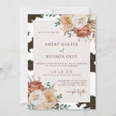 Cowhide Country Western Cowboy Boho Blumenhochzeit Einladung (Vorderseite)