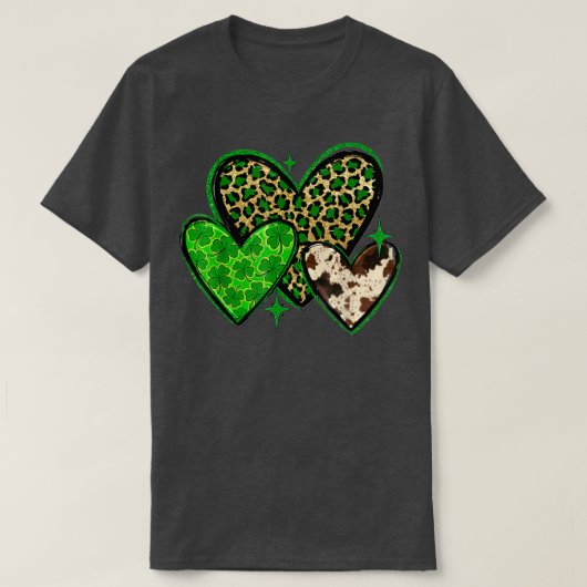 Cowhide Leopard Heart Western St Patricks Day Iris T-Shirt (Design vorne)