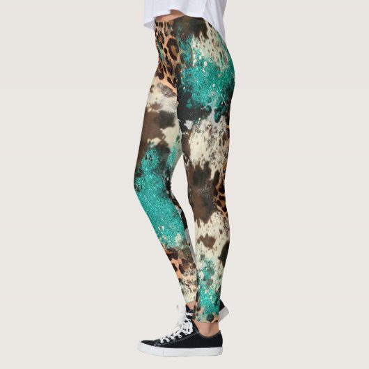 Cowhide Leopard Print Türkis Frauen Leggings (Links)