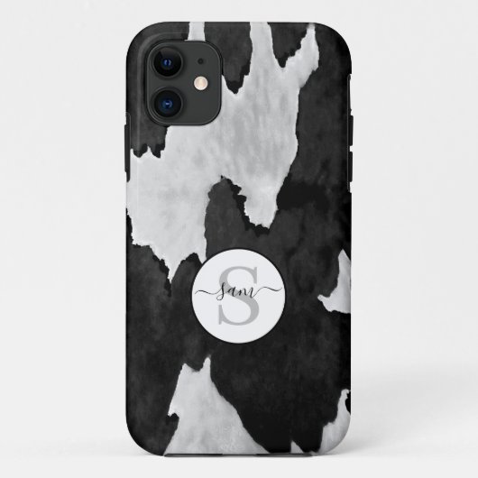 Cowhide Schwarz-weiß Monogram Case-Mate iPhone Hülle (Rückseite)