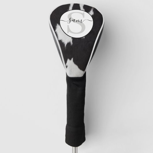 Cowhide Schwarz-weiße Monogram Golf Head Cover Headcover (Vorderseite)