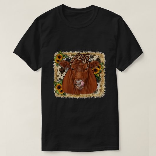 Cowhide Sunflower Red Angus Cow Bauer Life T-Shirt (Design vorne)