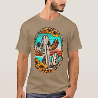 Cowhide Teas Cactus Serape Western Rodeo Cowgirl H T-Shirt
