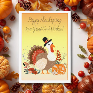 Coworker Happy Thanksgiving Türkei Folk Art Karte
