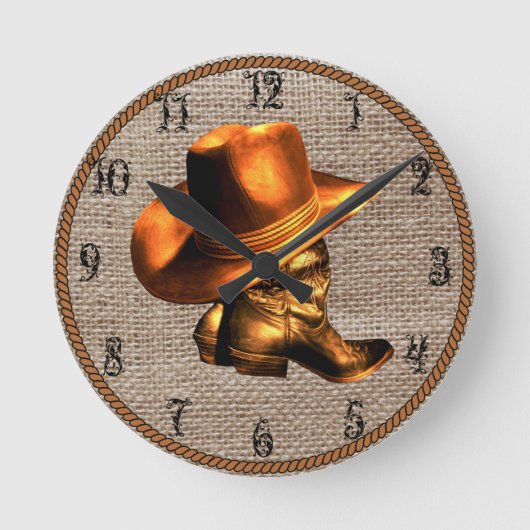 COWOY HAT UND BOOTS RUNDE WANDUHR (Vorderseite)