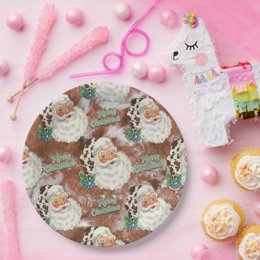 Cowprint Santa Merry Weihnachtszeitung Teller (Party)