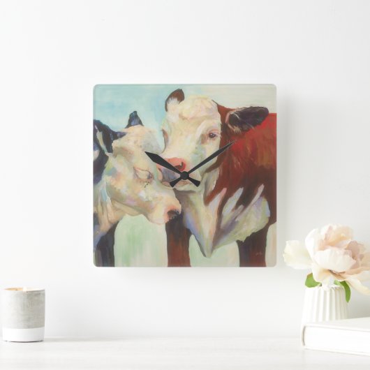 Cows In Love Quadratische Wanduhr (Zuhause)