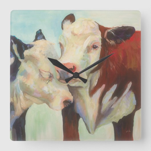 Cows In Love Quadratische Wanduhr (Vorderseite)