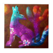Coyote Abstrakt Art Saguaro Cactus Desert Brown Fliese (Vorderseite)