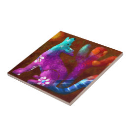 Coyote Abstrakt Art Saguaro Cactus Desert Brown Fliese