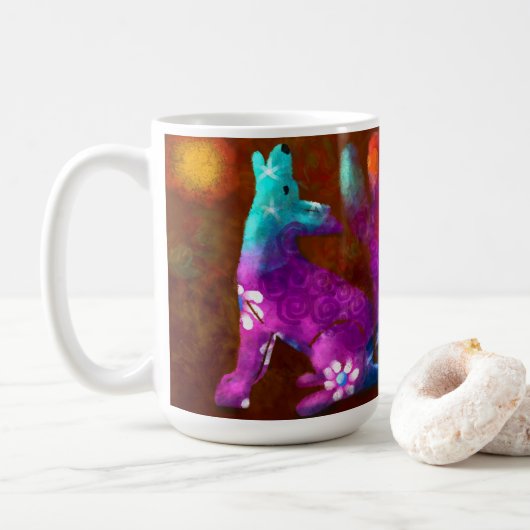 Coyote Abstrakt Art Saguaro Cactus Desert Brown Kaffeetasse (Mit Donut)