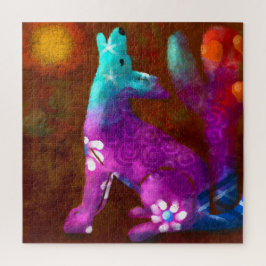 Coyote Abstrakt Art Saguaro Cactus Desert Brown Puzzle