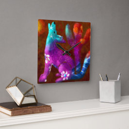 Coyote Abstrakt Art Saguaro Cactus Desert Brown Quadratische Wanduhr