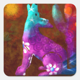 Coyote Abstrakt Art Saguaro Cactus Desert Brown Quadratischer Aufkleber