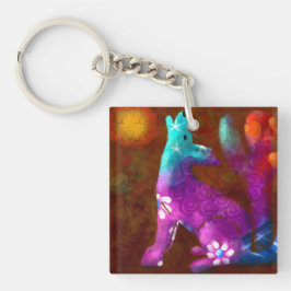 Coyote Abstrakt Art Saguaro Cactus Desert Brown Schlüsselanhänger