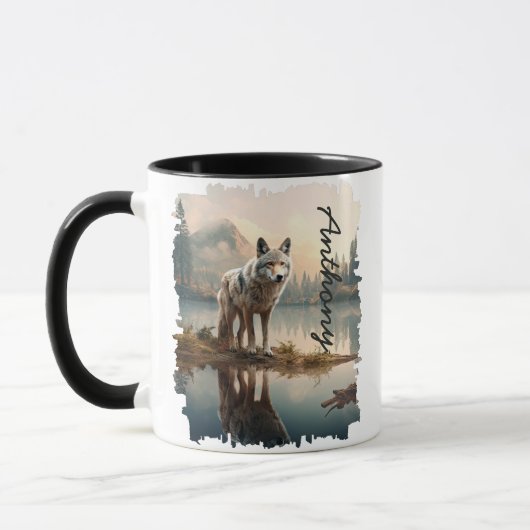 Coyote by Mountain Lake Reflektion Tasse (Links)