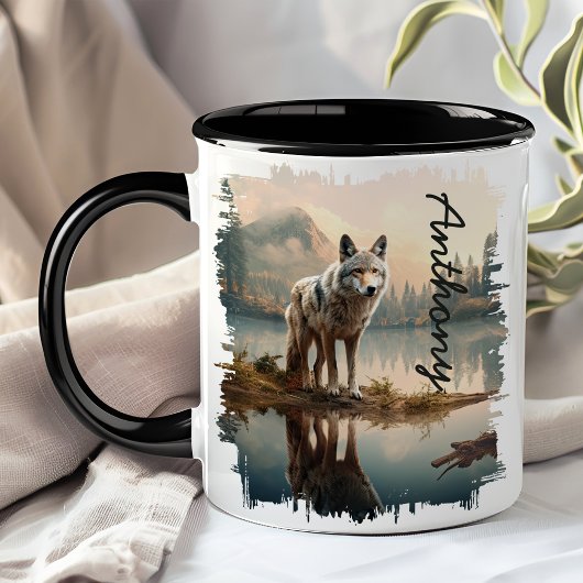 Coyote by Mountain Lake Reflektion Tasse