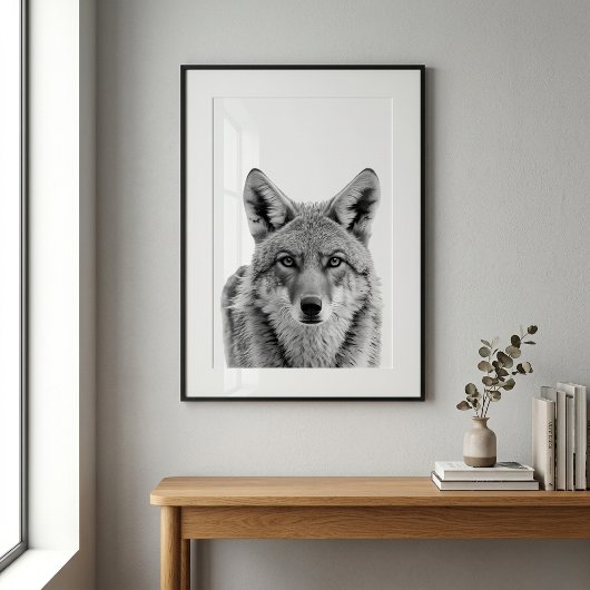 Coyote Head Portrait Art Schwarz-weiß Poster
