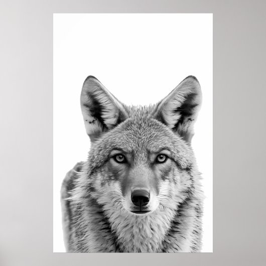 Coyote Head Portrait Art Schwarz-weiß Poster (Vorne)