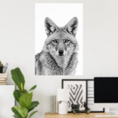 Coyote Head Portrait Schwarz-weiß Poster (Heimbüro)