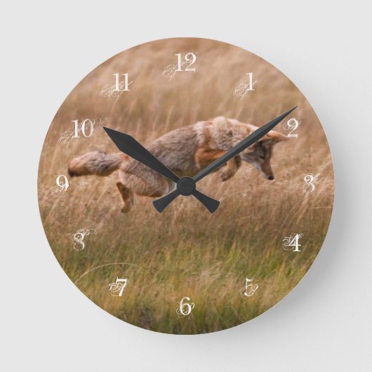 Coyote Leaping - Gibbon Meadows Runde Wanduhr (Vorderseite)