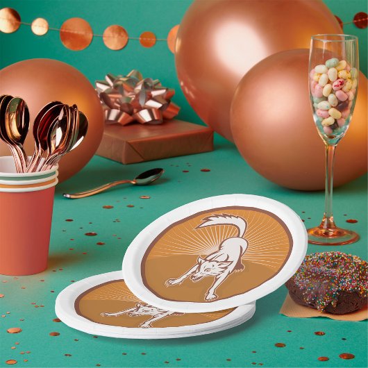 Coyote Retro Sunset Vintag Wilderness Pappteller